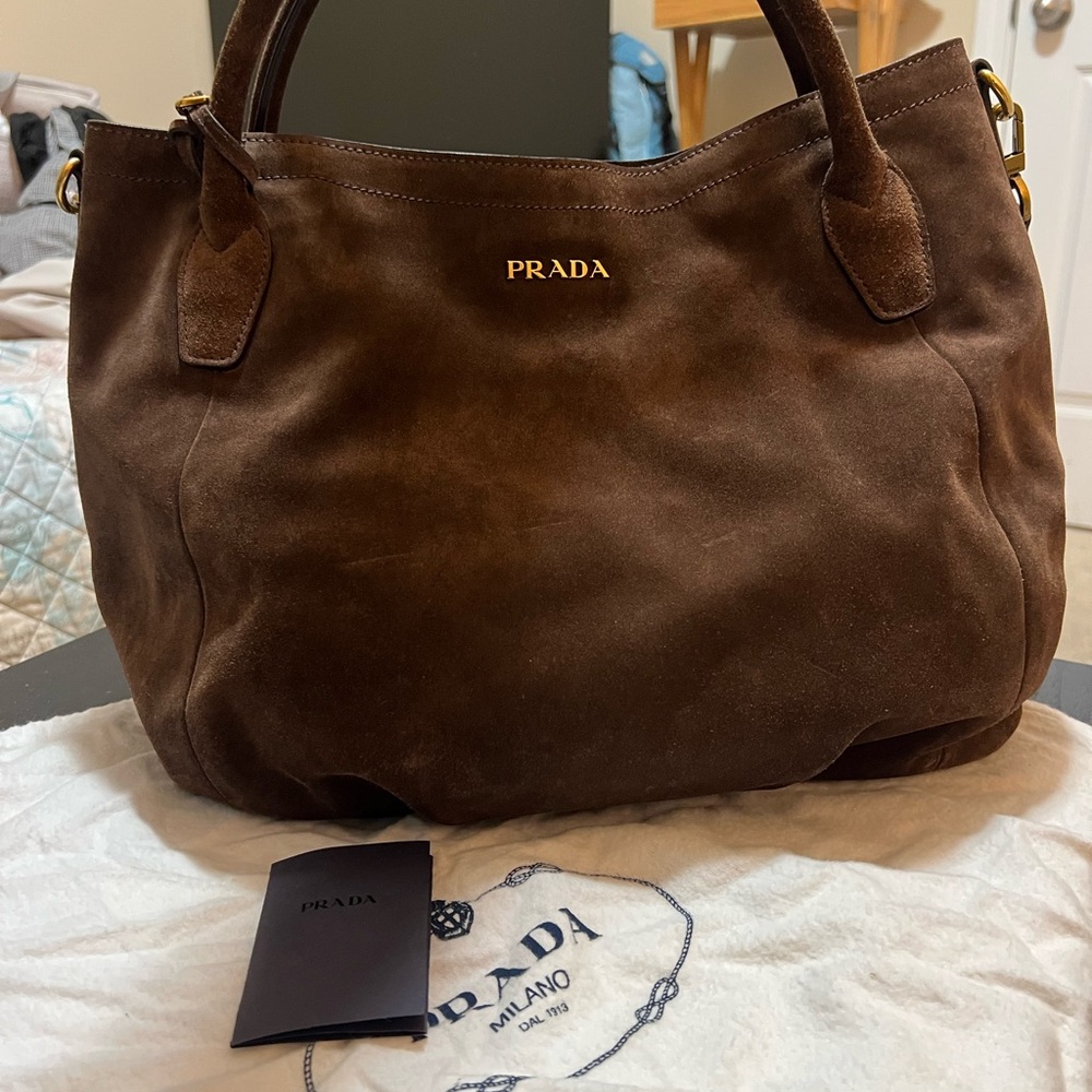 Prada Dark Brown Suede Tote